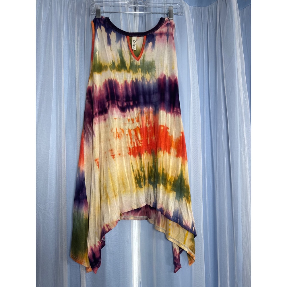 Crepas Tank Top Women 2X Sharkbite Hem Multicolor Tie Dye EUC